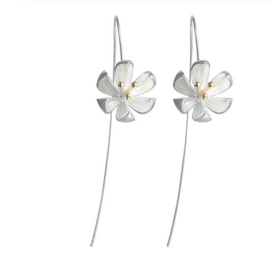 Silver Plated Long Flower Earrings