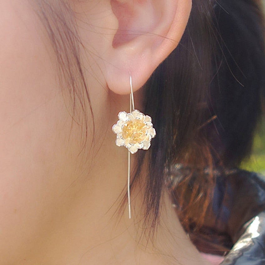 Elegant Yoga Lotus Flower  Drop Earrings