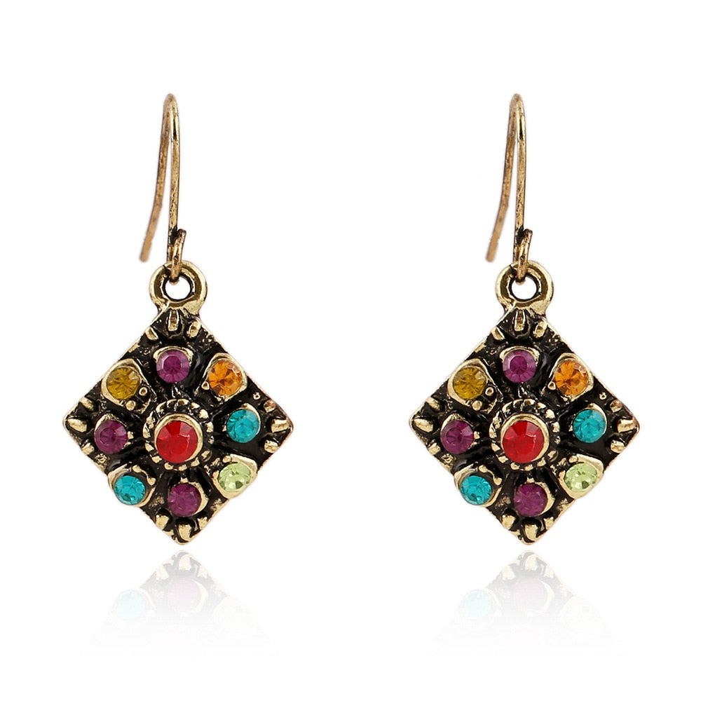 Geometric Colorful Shiny Rhinestone Drop Earrings