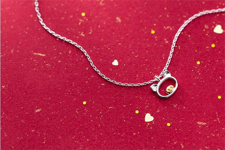 925 Sterling Silver Cute Pig Necklace