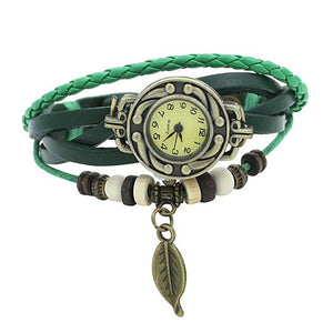 Boho Leaf Dangle Timepiece Bracelet