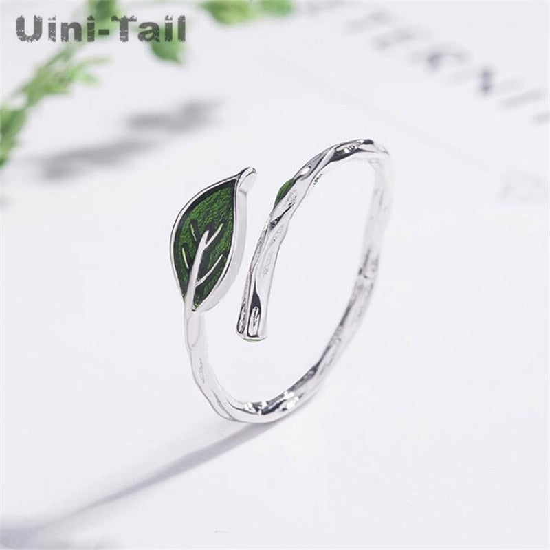 925 Sterling Silver Green Leaf Ring