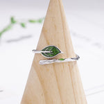 925 Sterling Silver Green Leaf Ring