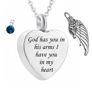 God has You in his arms with Angel Wing and  Birthstone Crystal Pendant