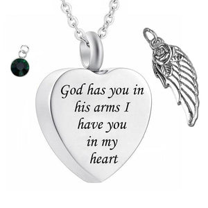 God has You in his arms with Angel Wing and  Birthstone Crystal Pendant