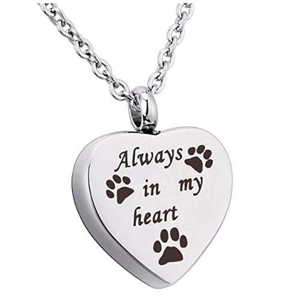 Always In My Heart Pet Paw Cremation Urn Necklace