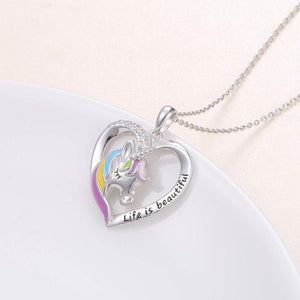 Life Is Beautiful Unicorn Heart  Necklace