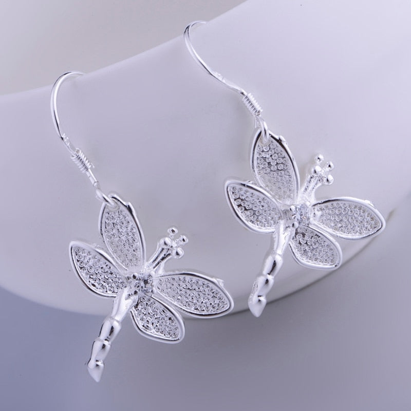 Dragonfly Hollow Shiny Silver Plated earrings
