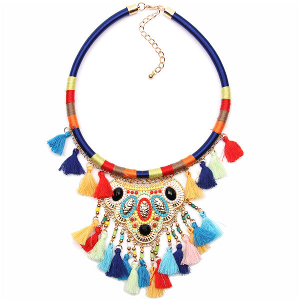 Multicolor Flower Tribal Choker Necklace