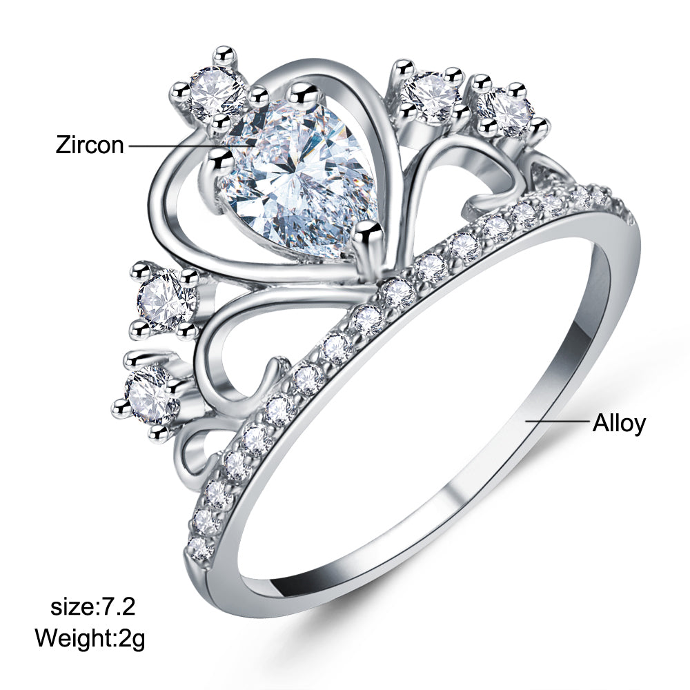 Future Queen Crystal Heart Crown Ring