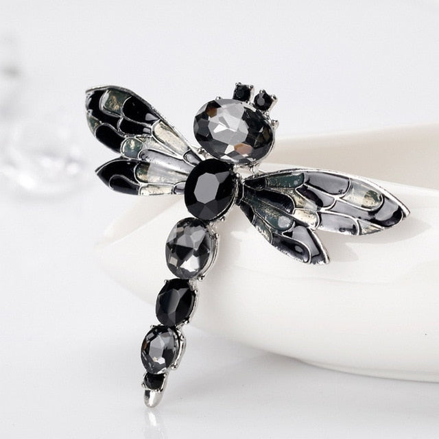 Vintage 3 Colors Crystal Rhinestone Dragonfly Brooches