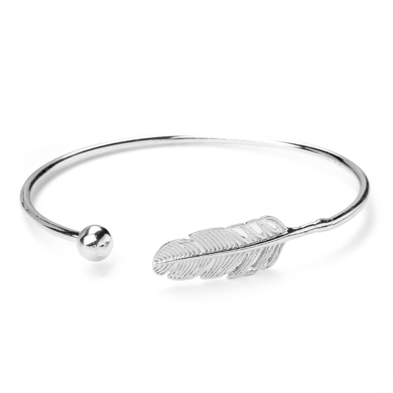 Silver Color Feather  Bead Bangle