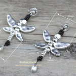 Dragonfly Antique Silver Plated Leather Earrings