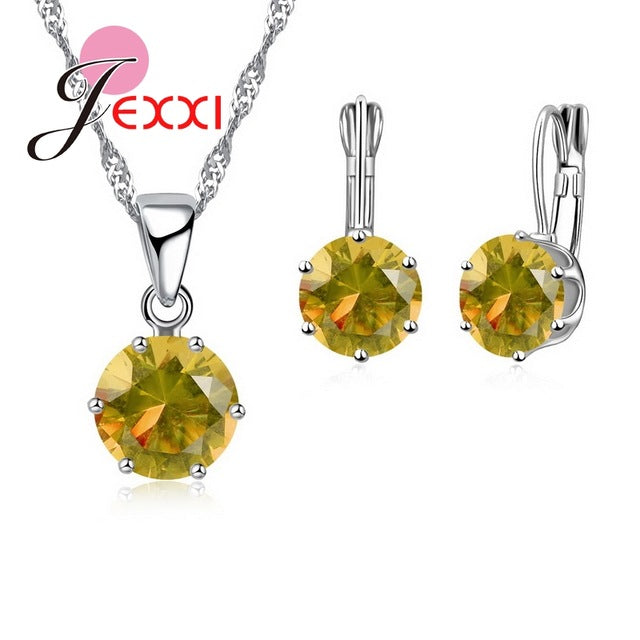 Crystal  925 Sterling Silver Necklace-Earring  Set