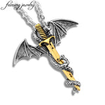 Flying Dragon With Wings Rolled Sword Pendant