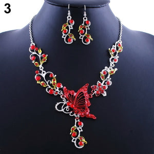 Butterfly Boho Flower Rhinestone Summer  Necklace & Earrings