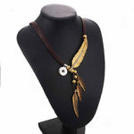 Boho Genuine Leather Feather Necklace